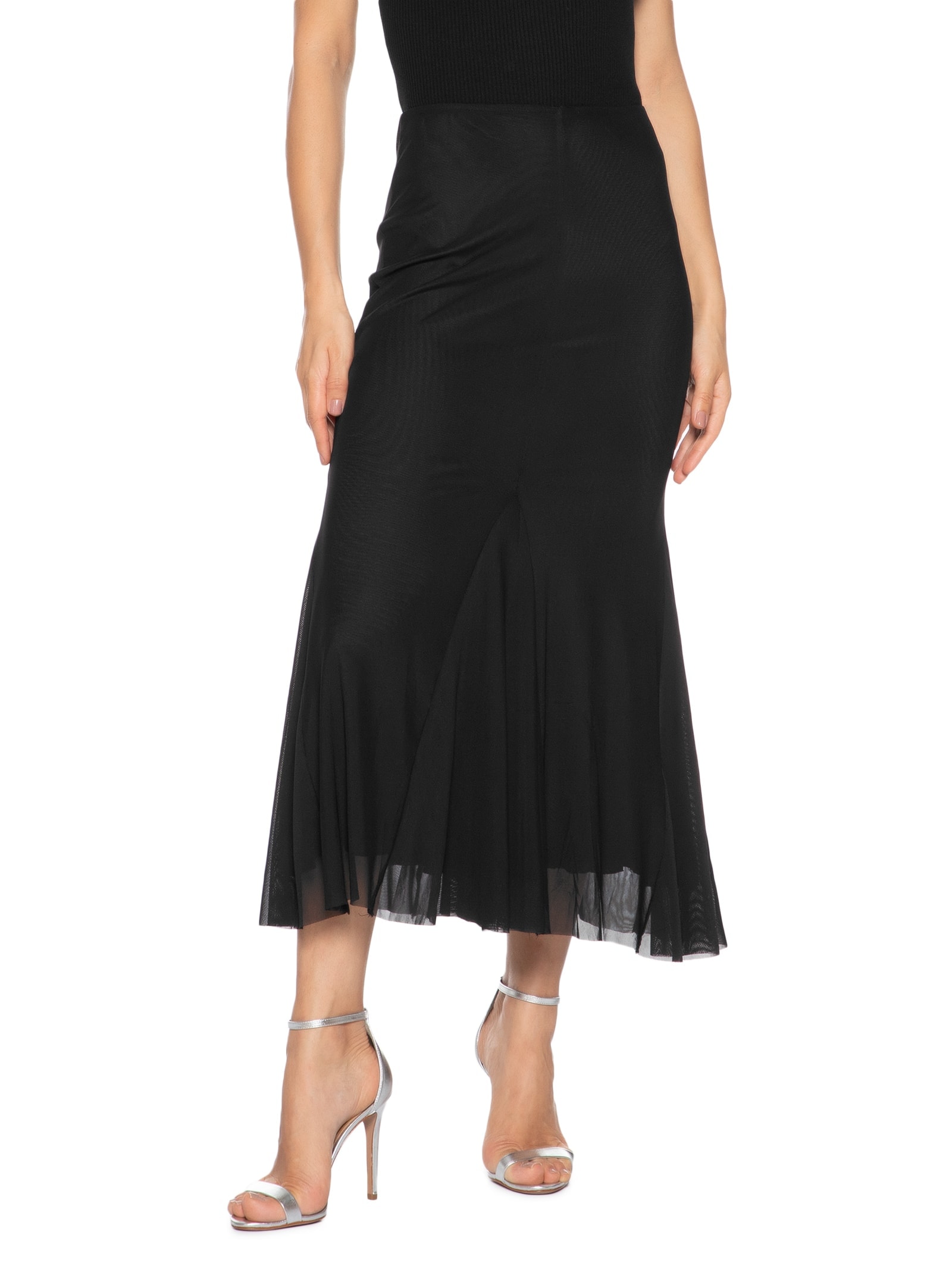 Saia Midi Com Nesgas Preto Market 33