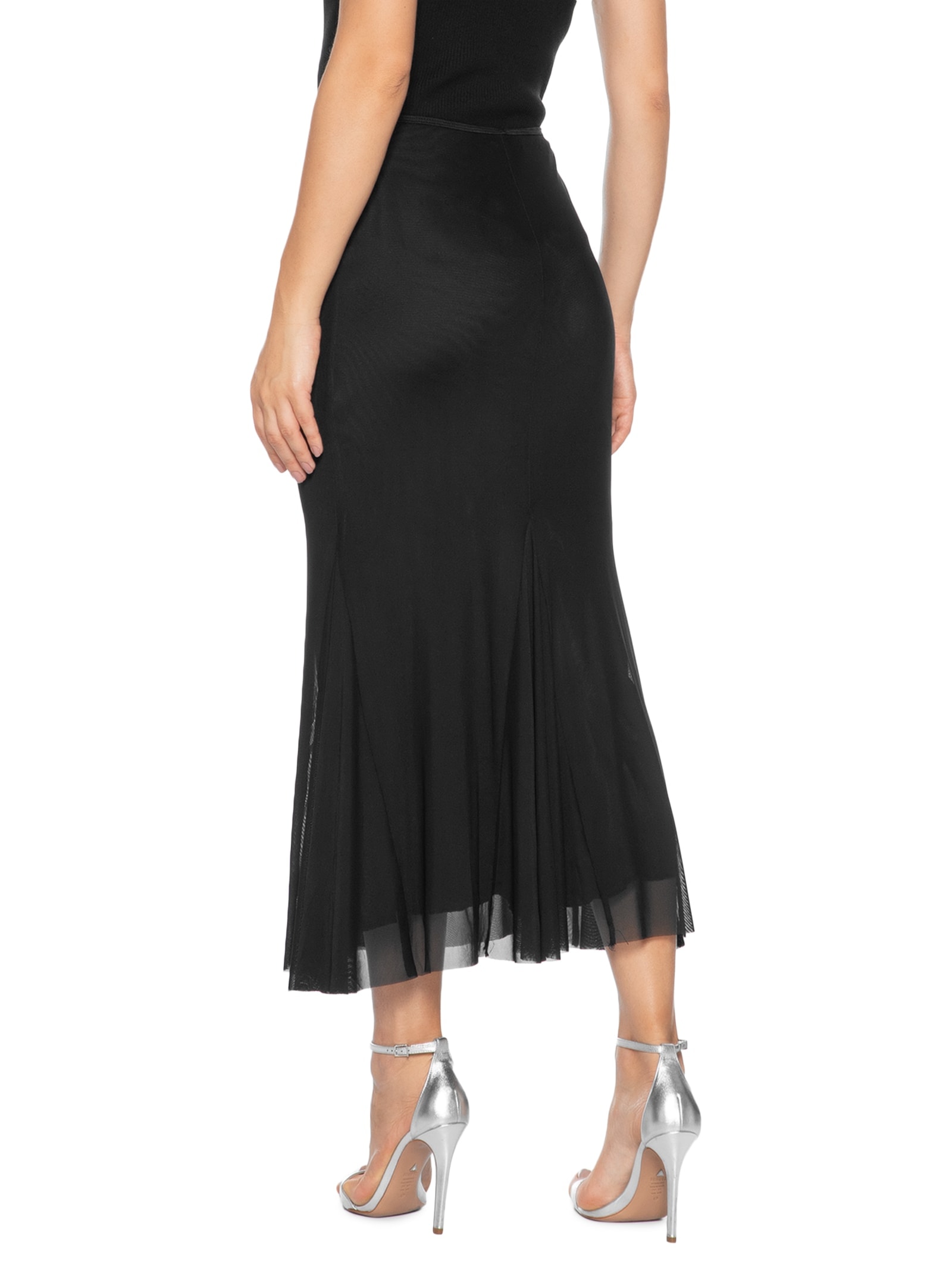 Saia Midi Com Nesgas Preto Market 33