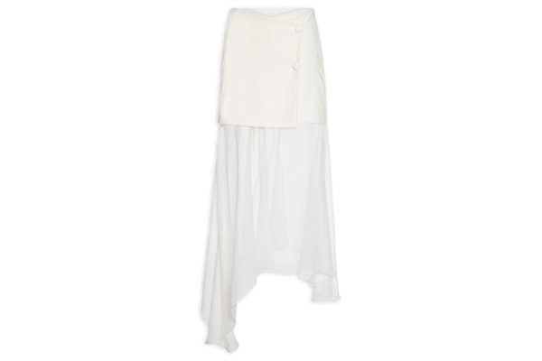 Saia Midi Com Pala Em Seda Pura - Off White