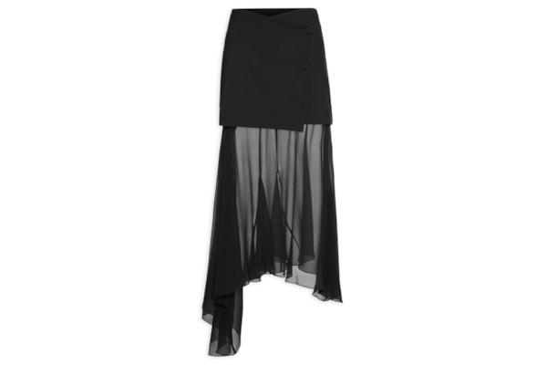 Saia Midi Com Pala Em Seda Pura - Preto