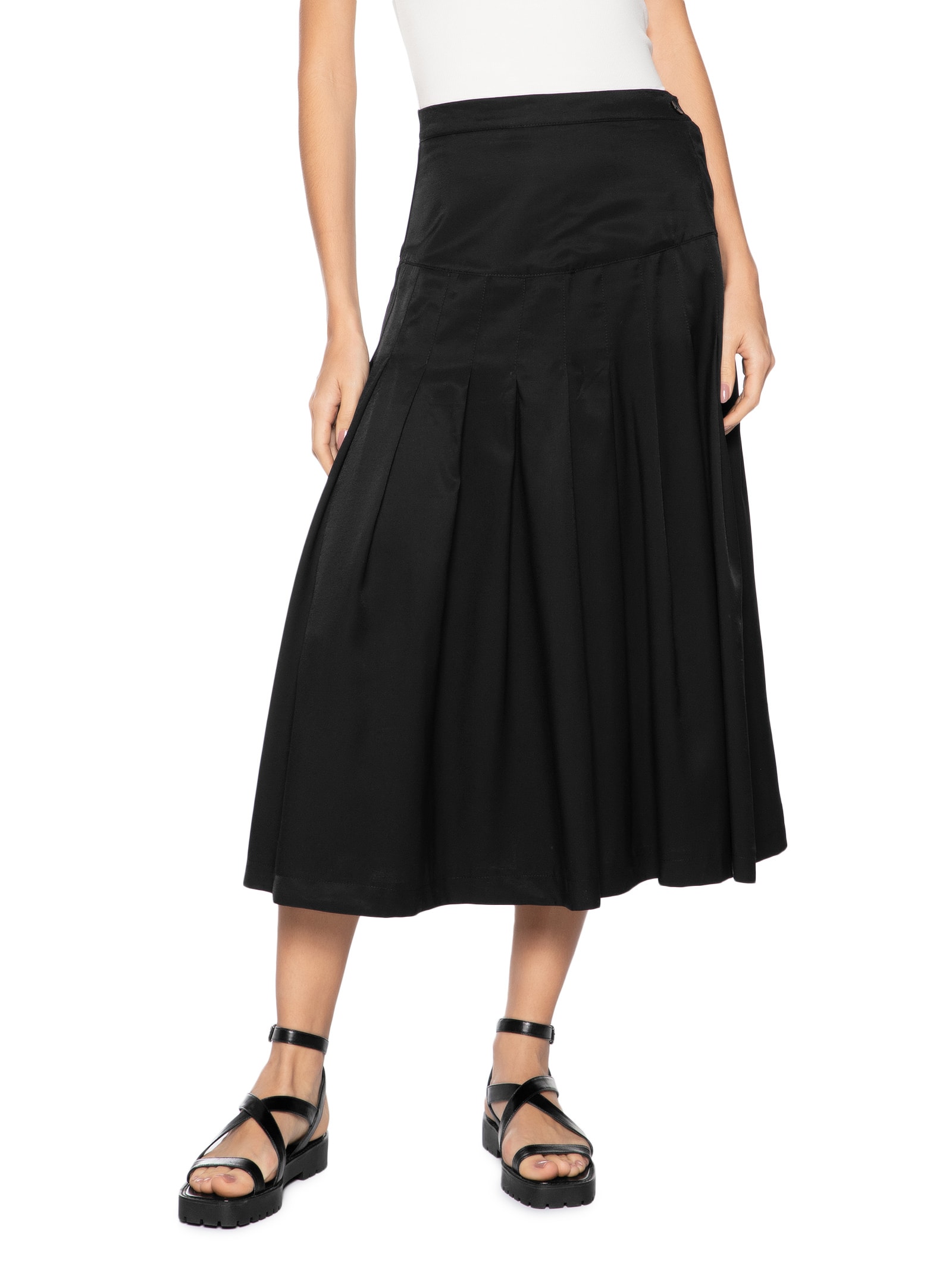 Saia Midi Com Prega Preto Basiq