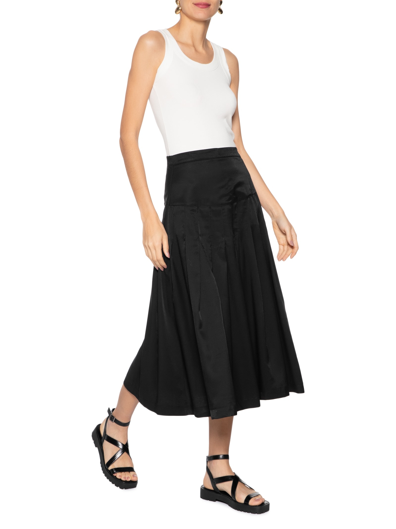 Saia Midi Com Prega Preto Basiq
