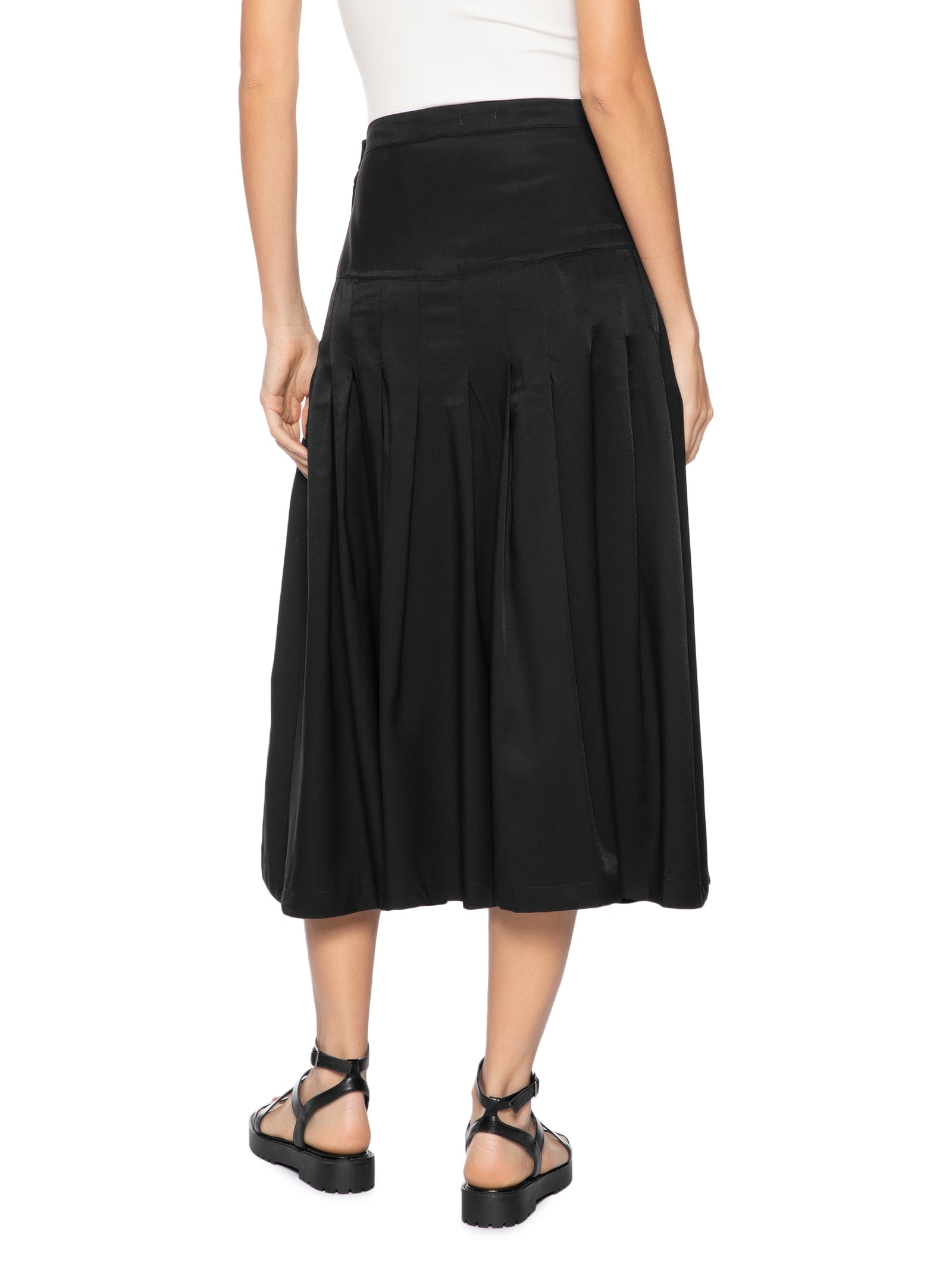 Saia Midi Com Prega Preto Basiq