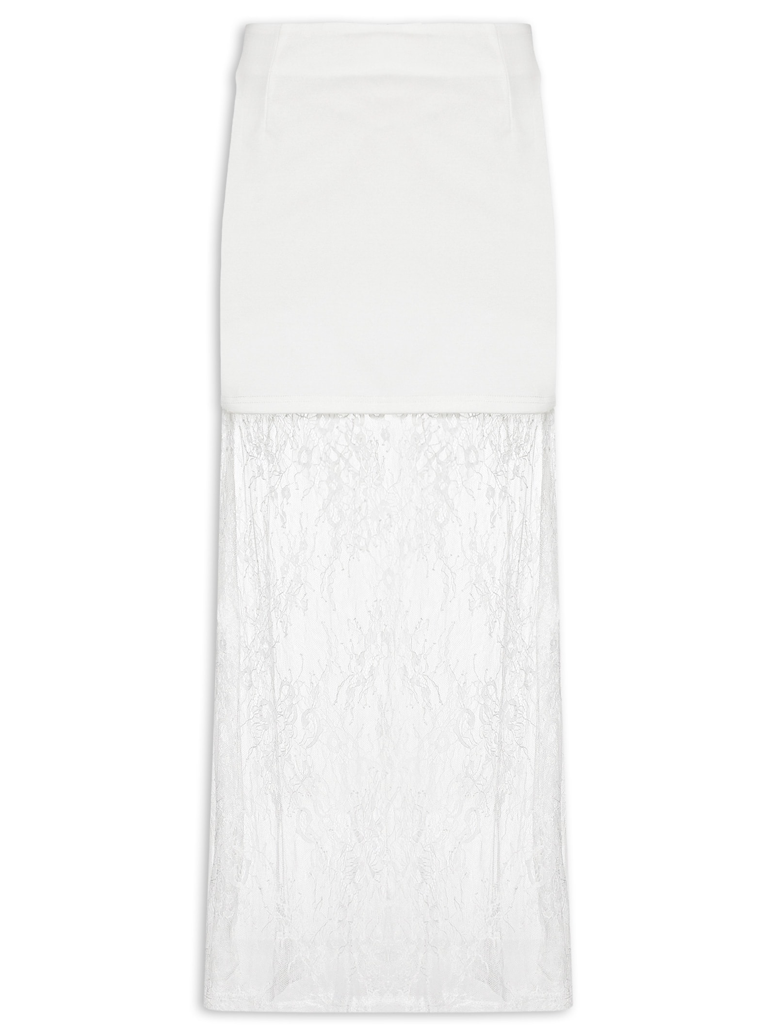 Saia Midi Com Renda Em Sobreposição Off White Market 33