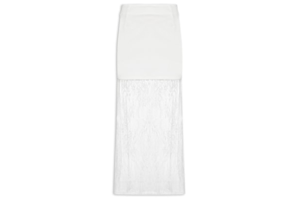 Saia Midi Com Renda Em Sobreposição - Off White