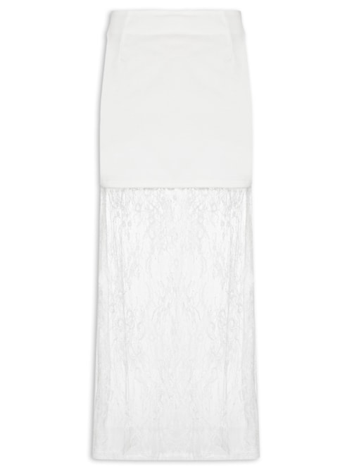 Saia Midi Com Renda Em Sobreposição – Off White