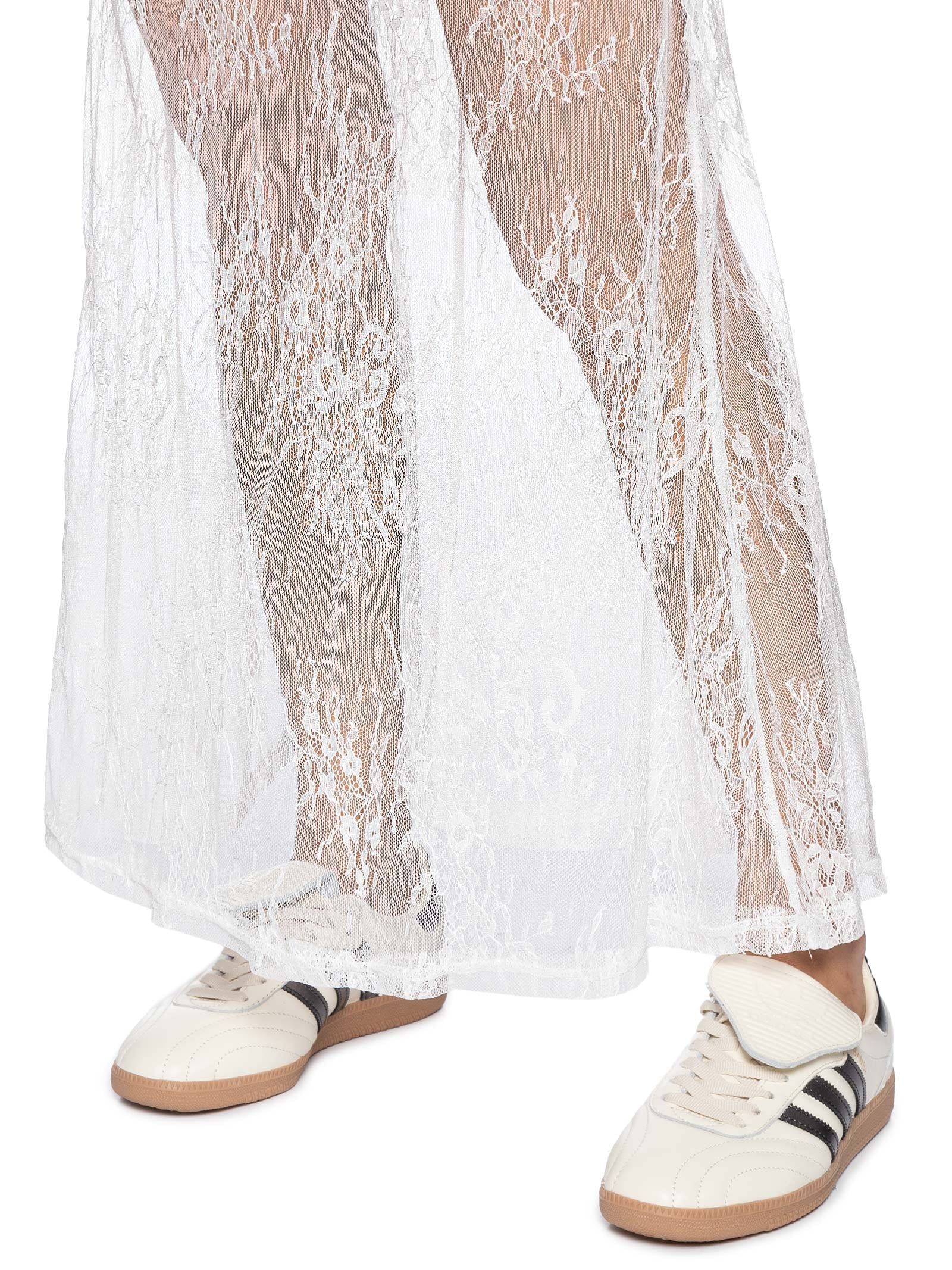 Saia Midi Com Renda Em Sobreposição Off White Market 33