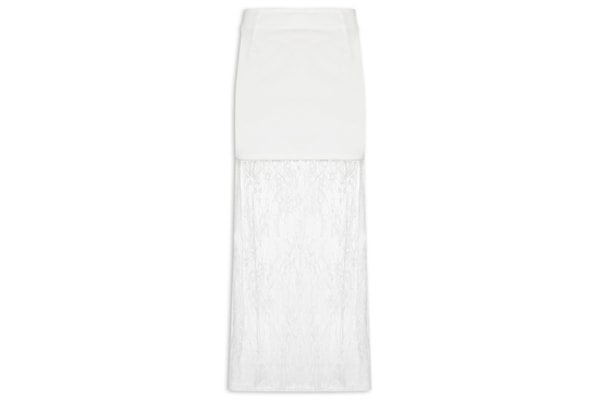 Saia Midi Com Renda Em Sobreposição - Off White
