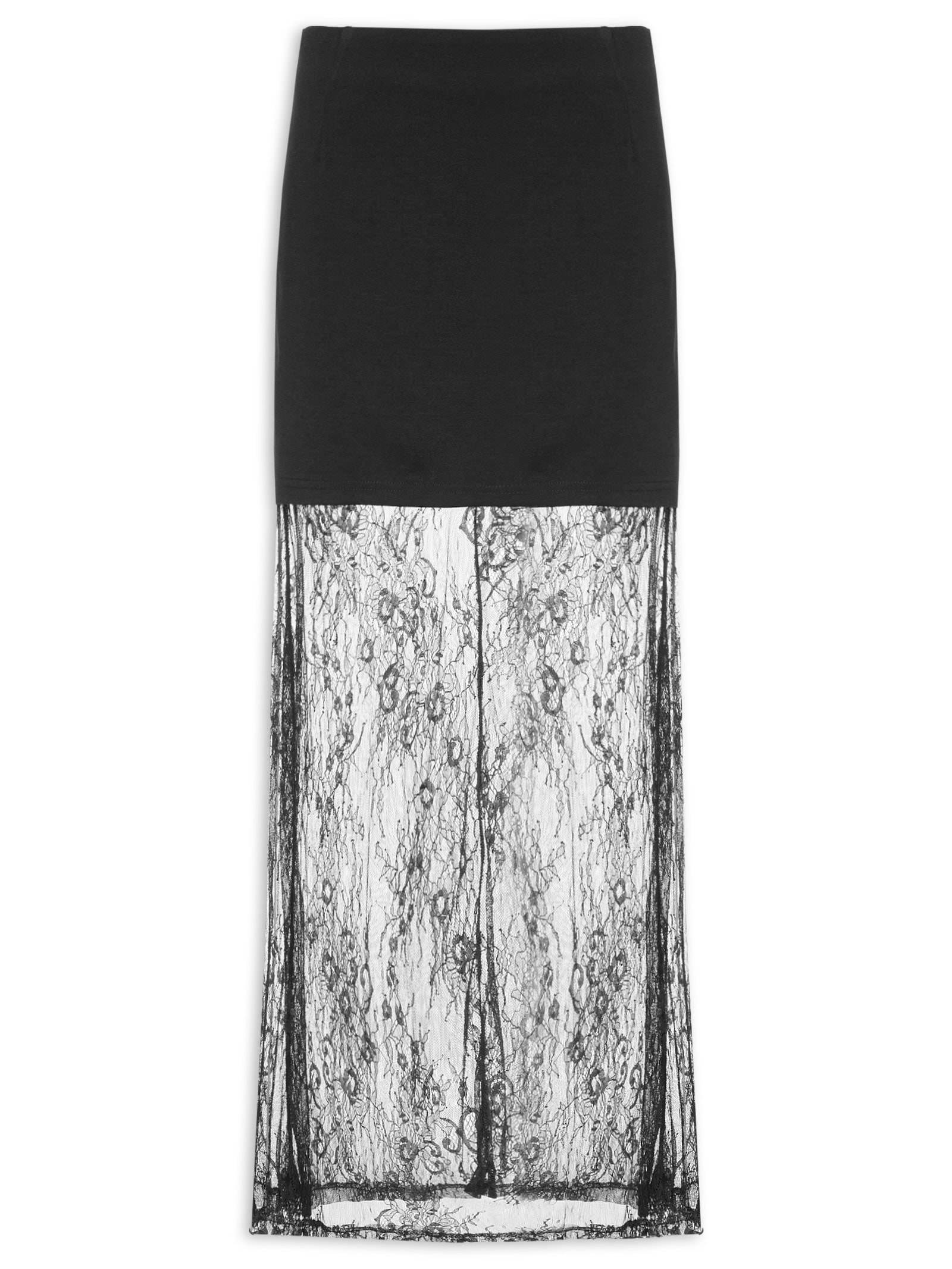 Saia Midi Com Renda Em Sobreposição Preto Market 33