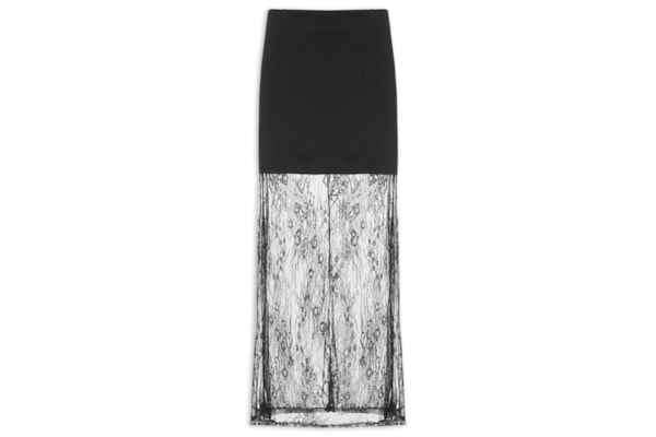 Saia Midi Com Renda Em Sobreposição - Preto