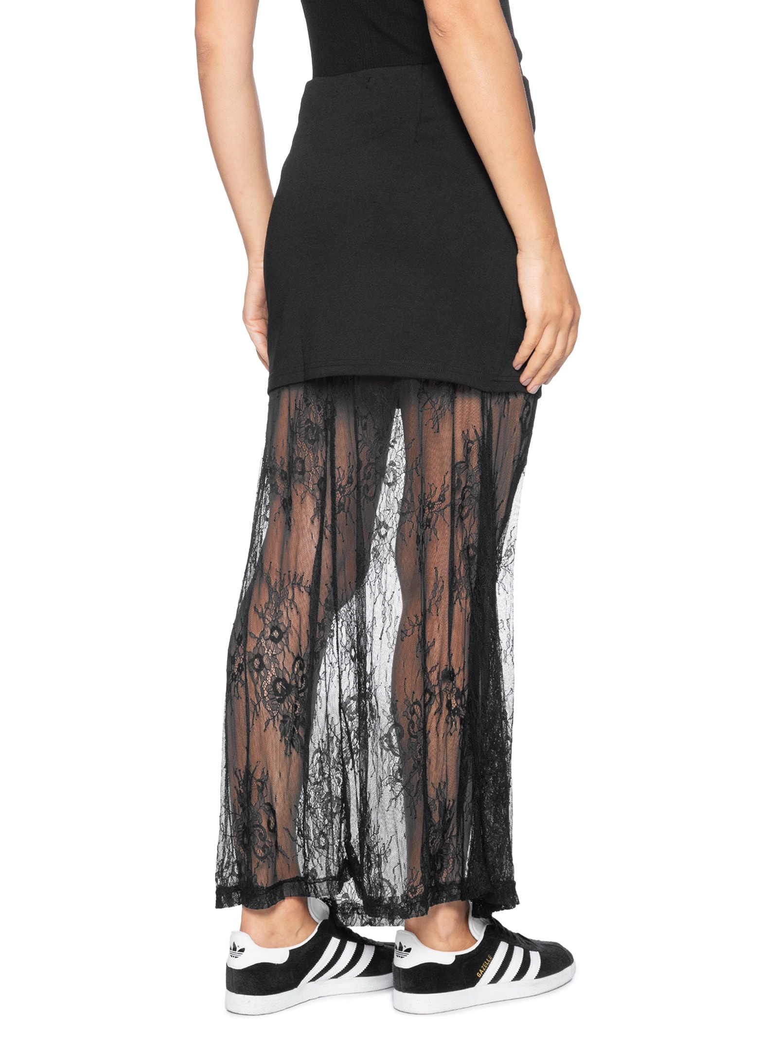 Saia Midi Com Renda Em Sobreposição Preto Market 33