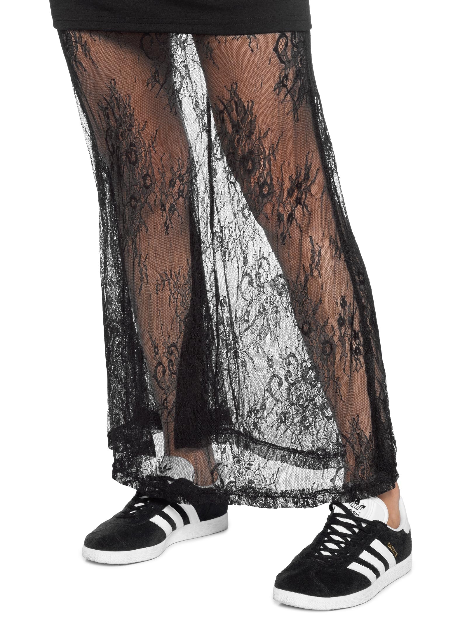 Saia Midi Com Renda Em Sobreposição Preto Market 33