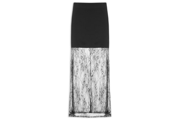 Saia Midi Com Renda Em Sobreposição - Preto