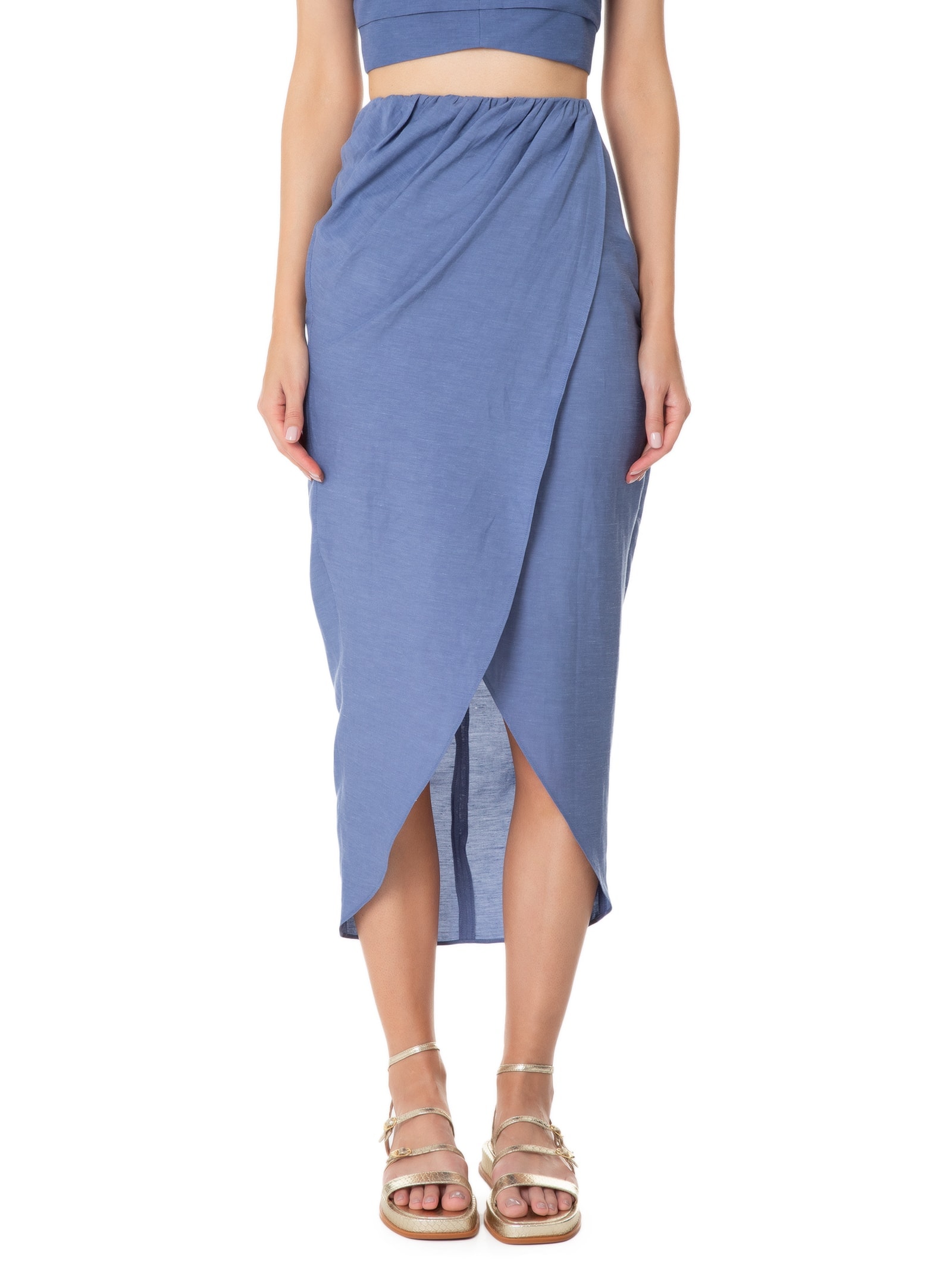 Saia Midi Com Transpasse Azul '2Essential