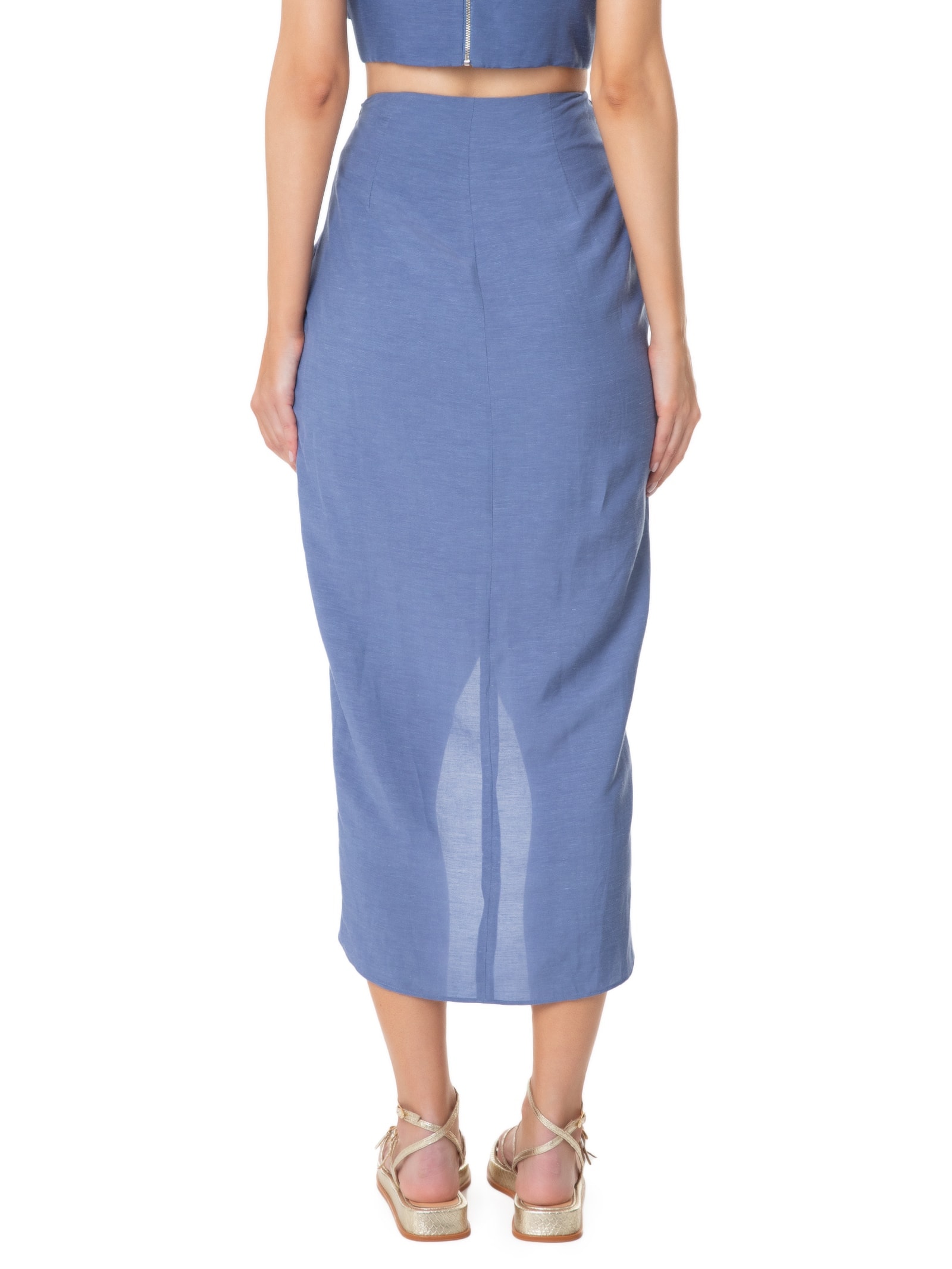 Saia Midi Com Transpasse Azul '2Essential