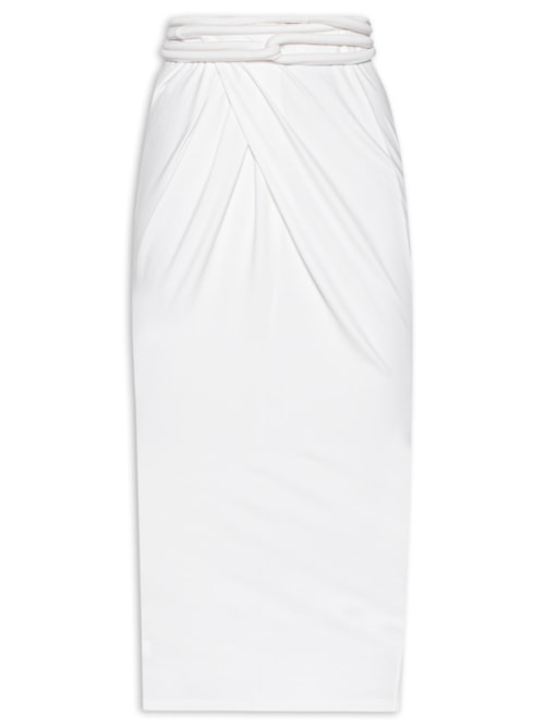 Saia Midi com Transpasse e Franzido – Off White