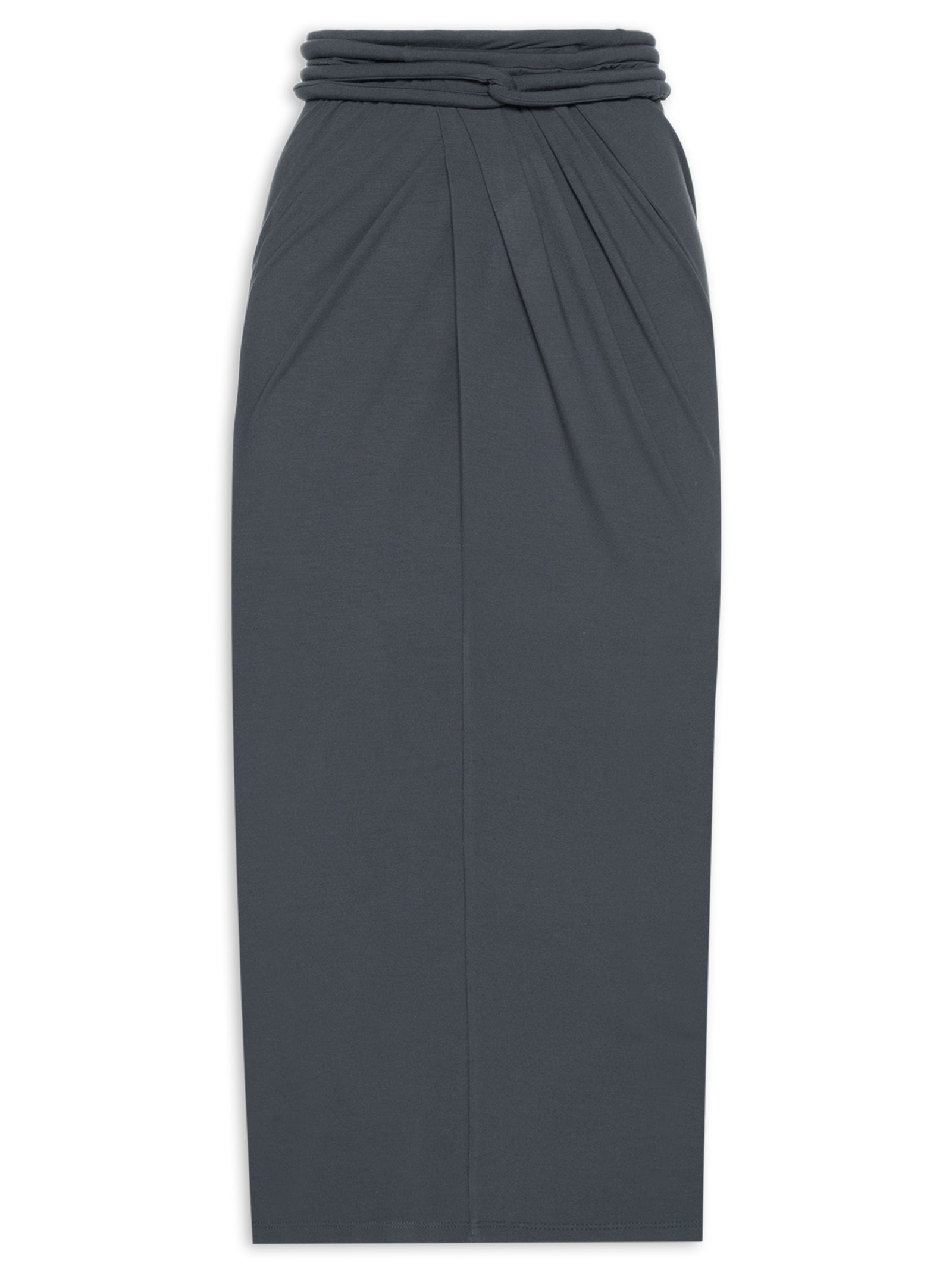 Saia Midi com Transpasse e Franzidos Cinza '2Essential