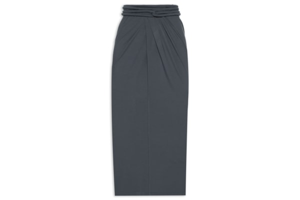 Saia Midi com Transpasse e Franzidos - Cinza