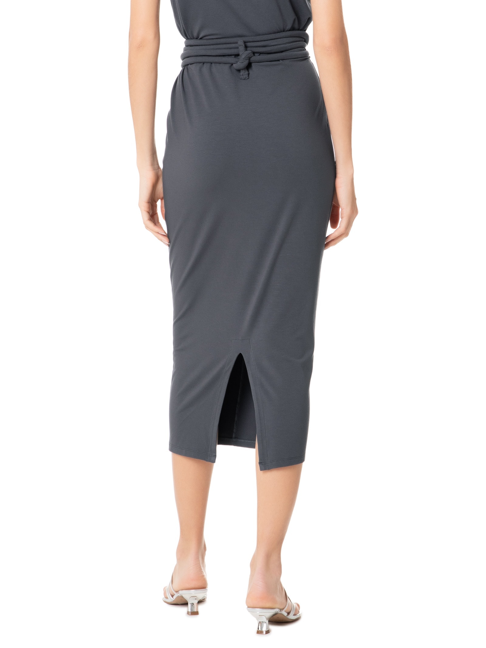 Saia Midi com Transpasse e Franzidos Cinza '2Essential