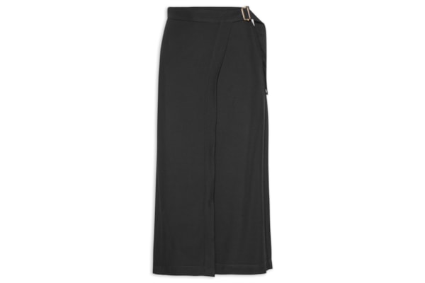 Saia Midi com Transpasse em Crepe - Preto
