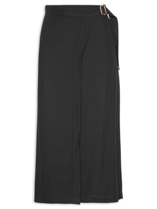 Saia Midi com Transpasse em Crepe – Preto