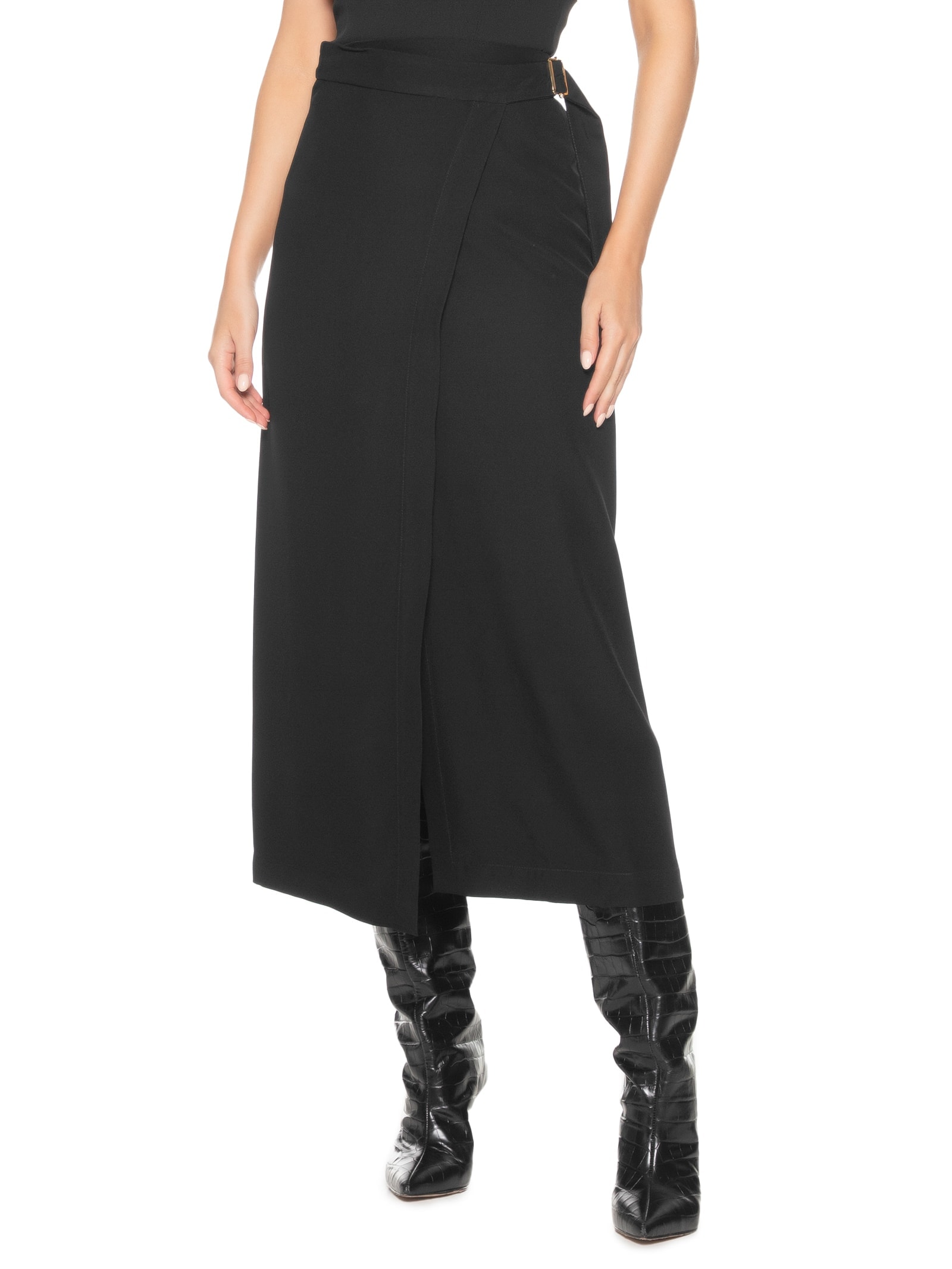 Saia Midi com Transpasse em Crepe Preto '2Essential
