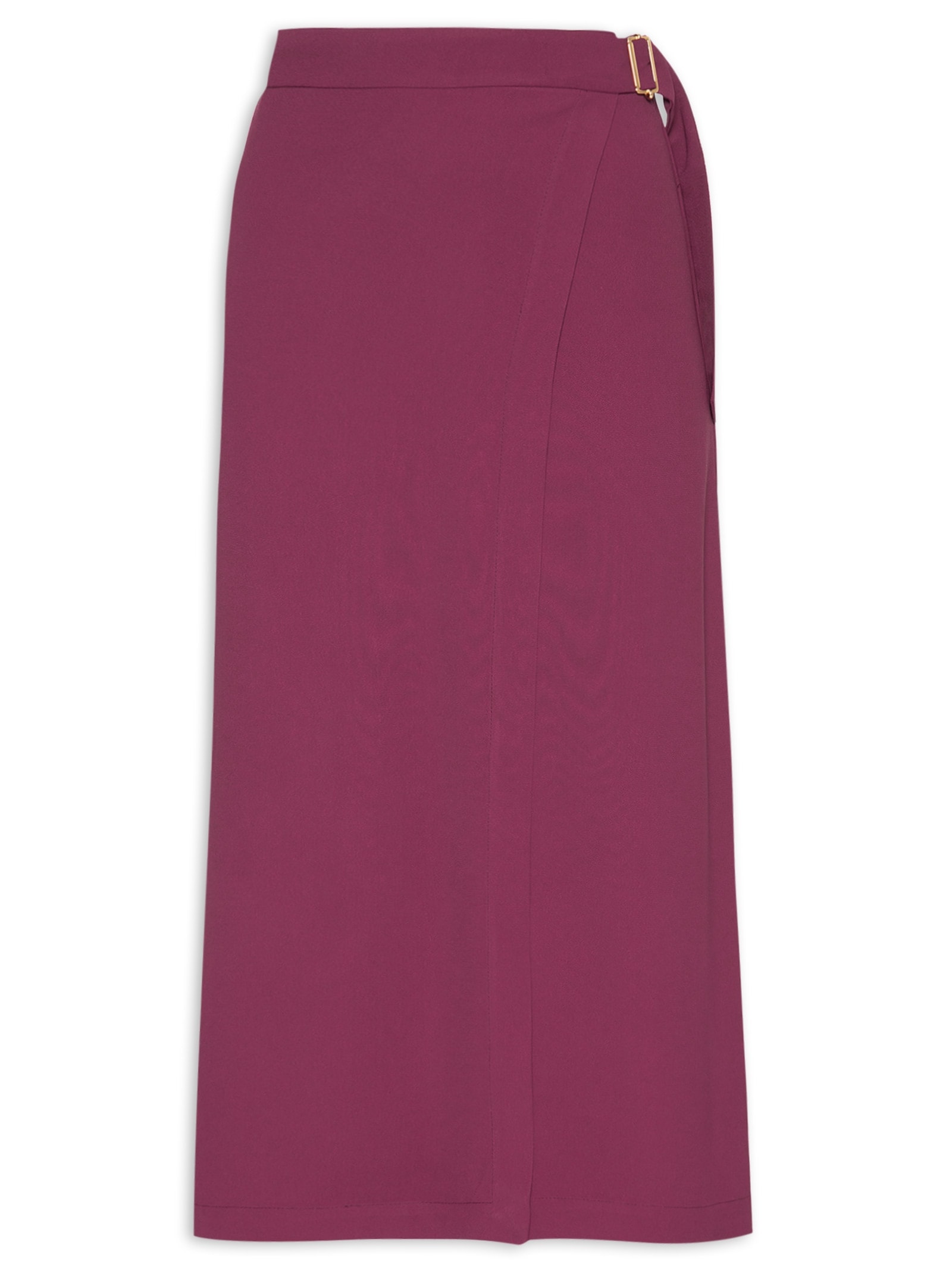 Saia Midi com Transpasse em Crepe Vinho '2Essential