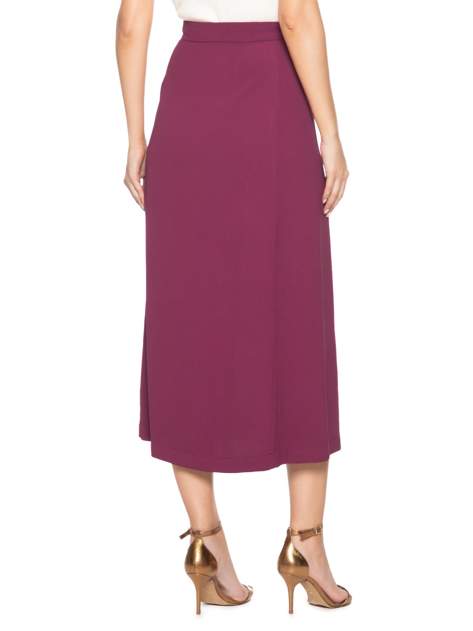 Saia Midi com Transpasse em Crepe Vinho '2Essential