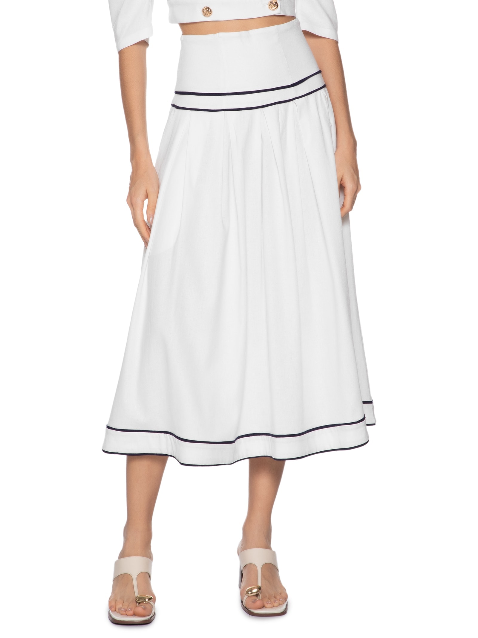 Saia Midi Com Volume Em Linho Misto Branco '2Essential