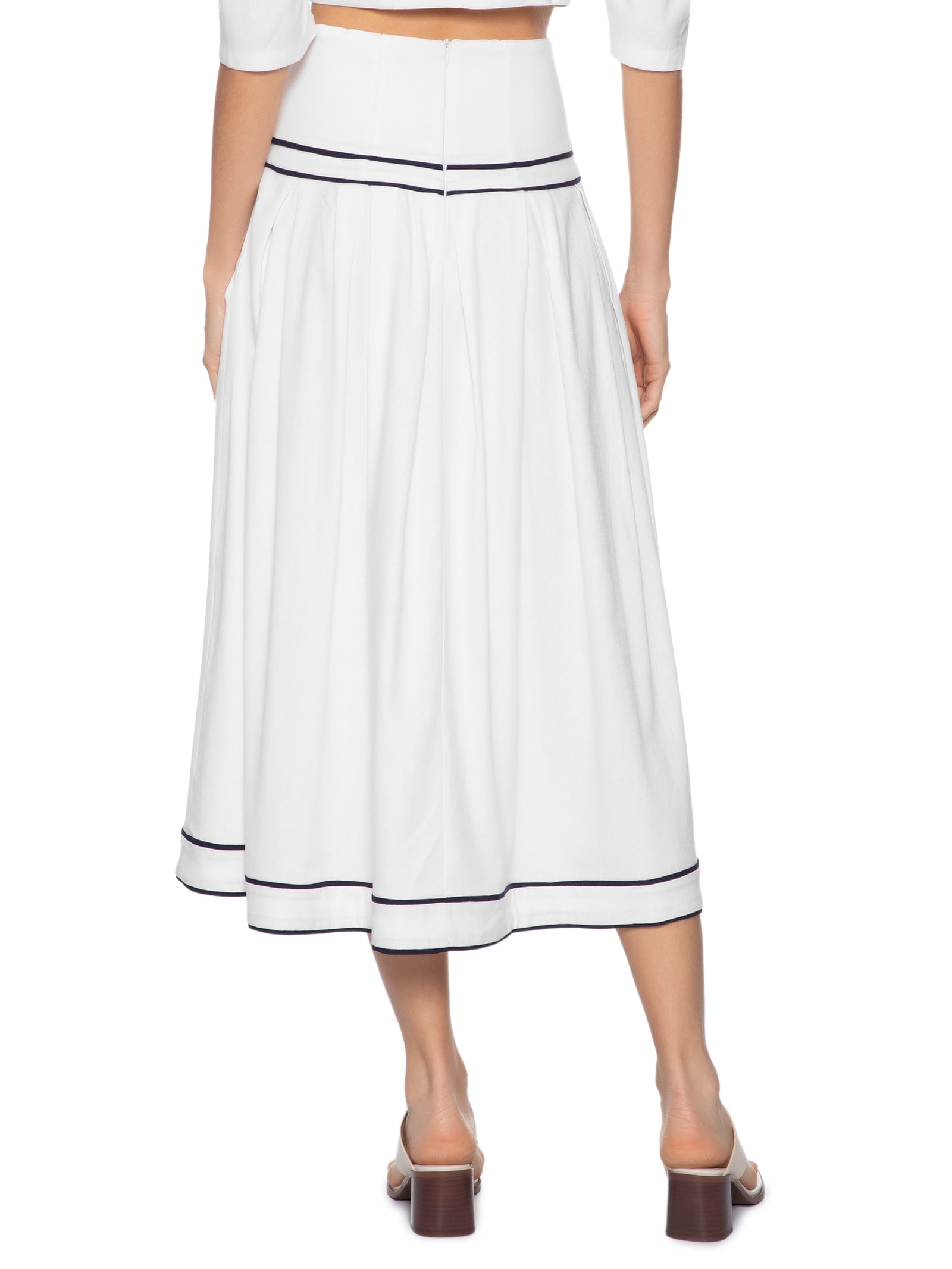 Saia Midi Com Volume Em Linho Misto Branco '2Essential