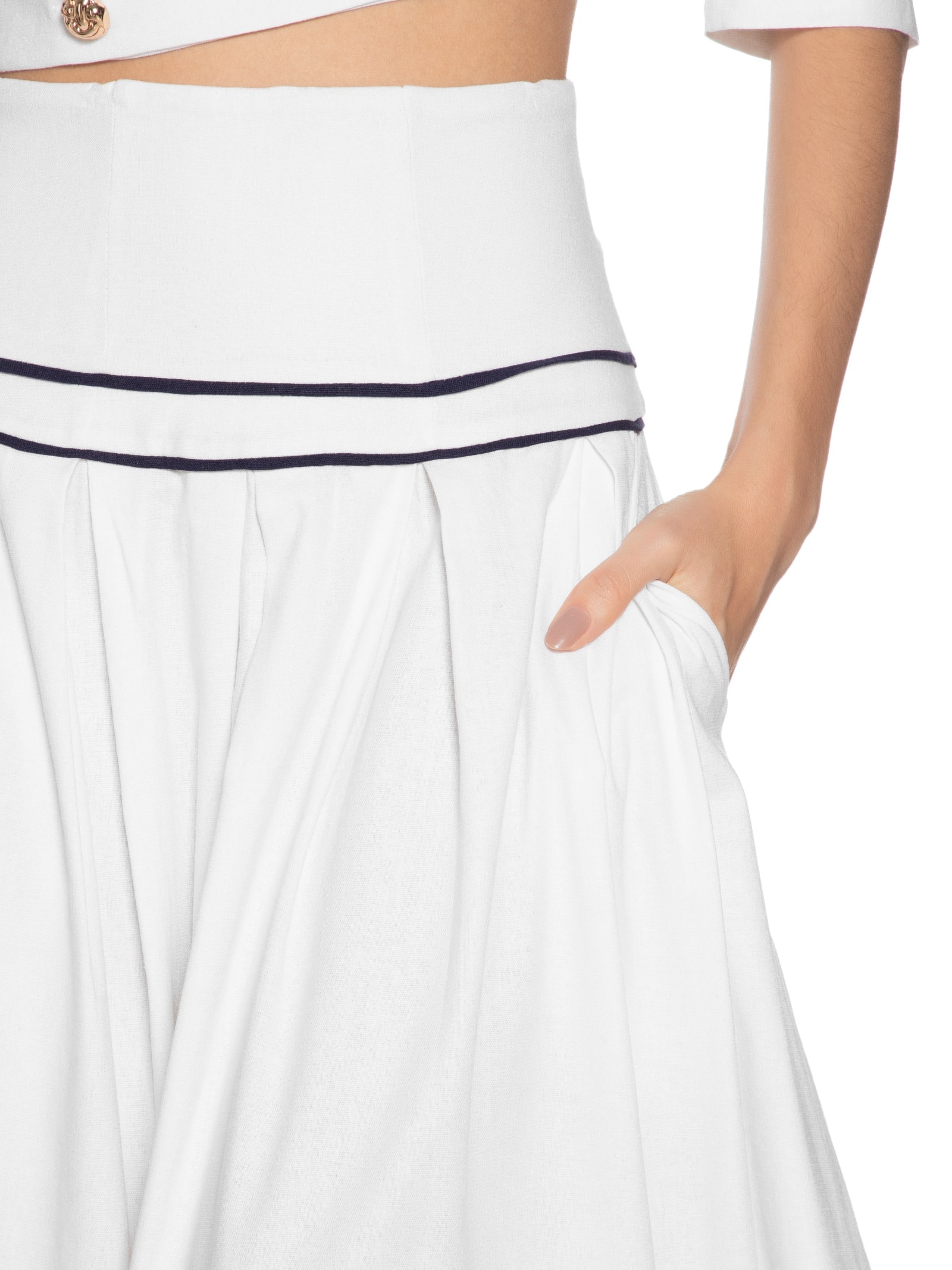 Saia Midi Com Volume Em Linho Misto Branco '2Essential