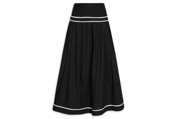 Saia Midi Com Volume Em Linho Misto - Preto