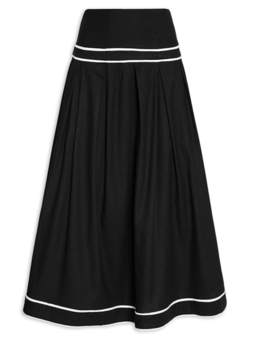 Saia Midi Com Volume Em Linho Misto – Preto