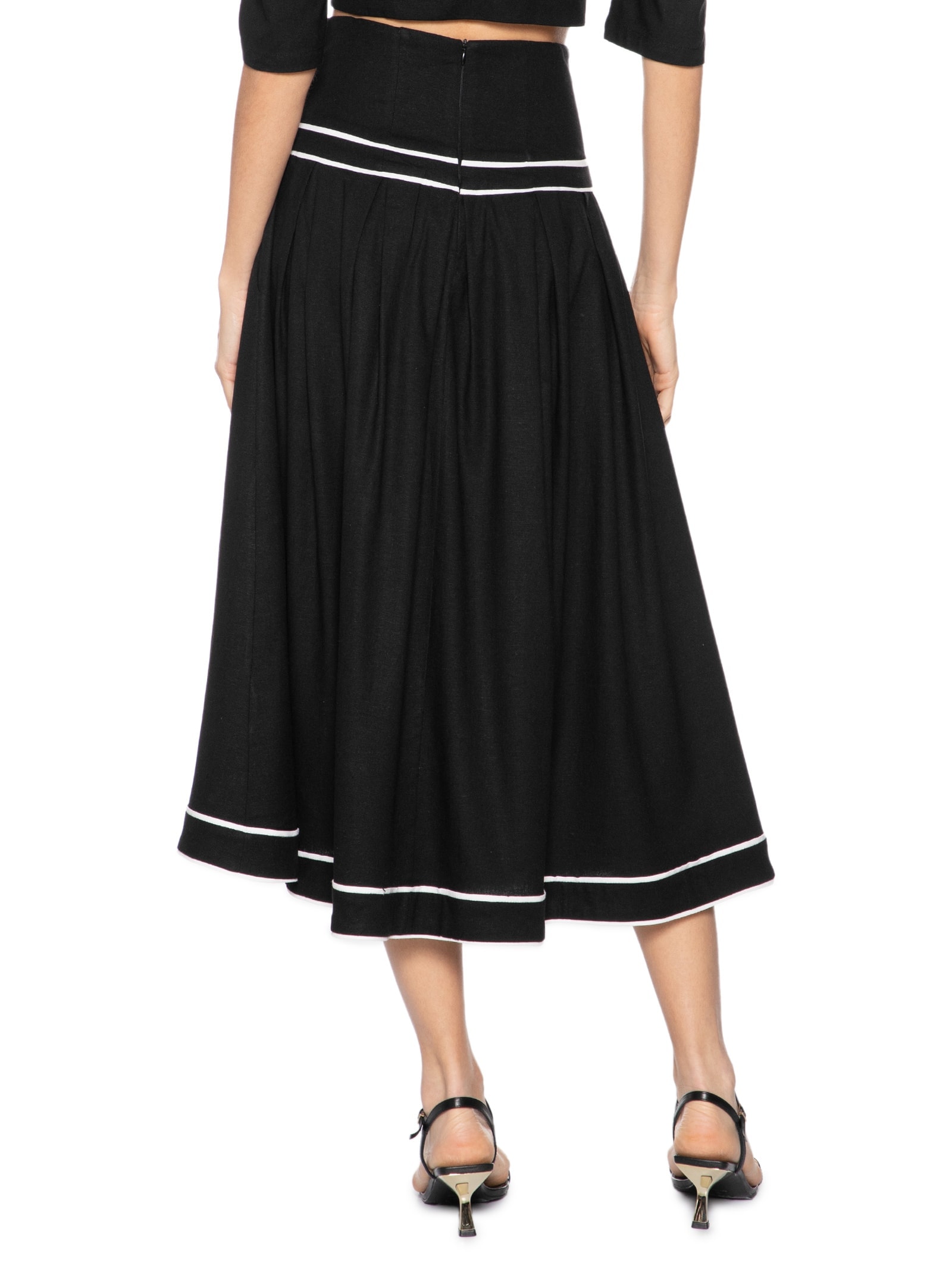 Saia Midi Com Volume Em Linho Misto Preto '2Essential