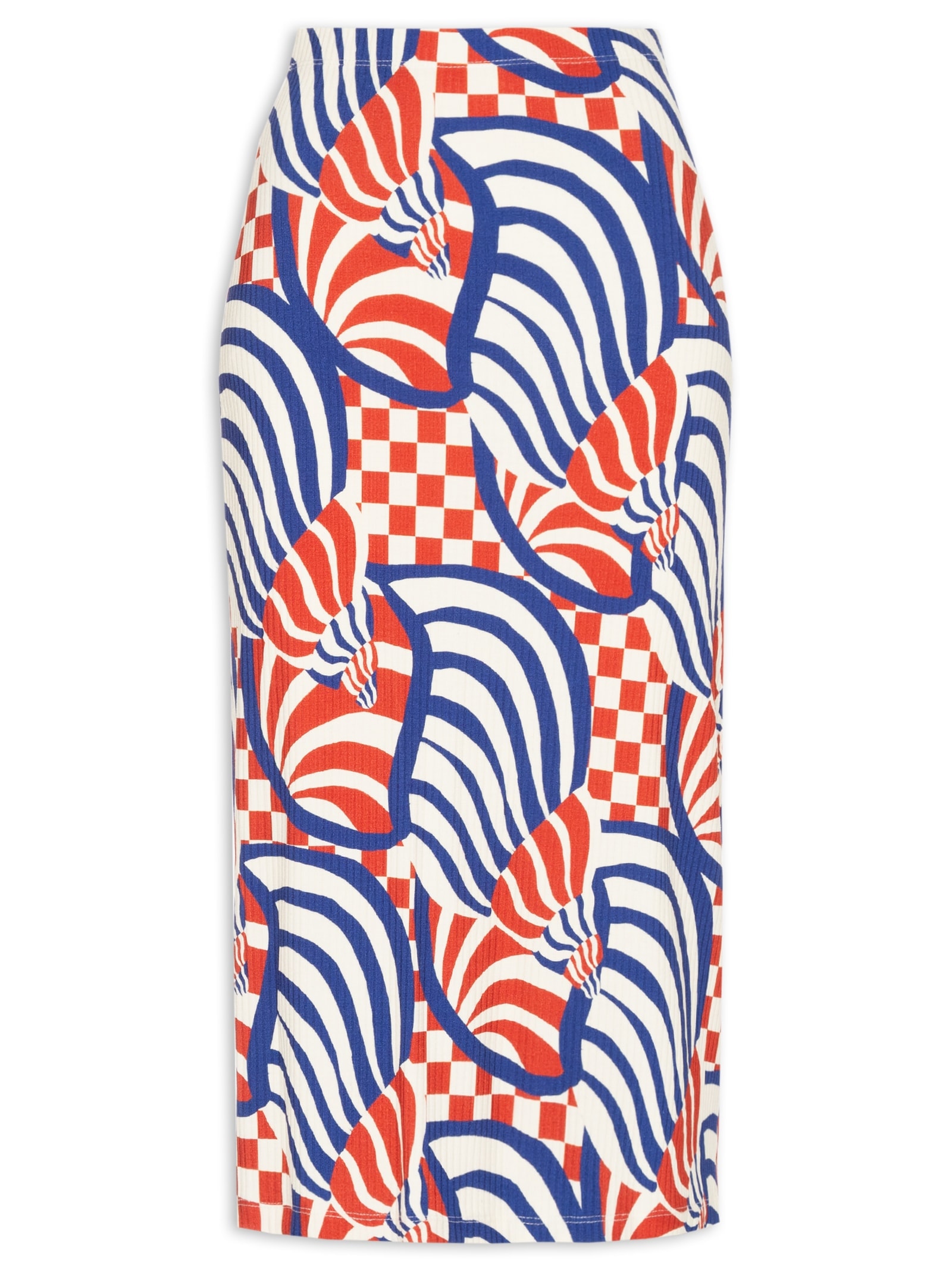 Saia Midi Concha Gráfica Vermelho Farm