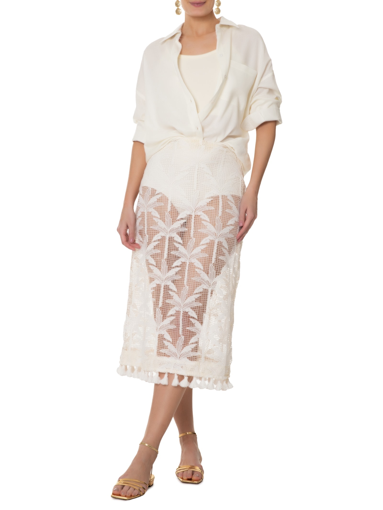 Saia Midi Coqueiros Off White  Farm