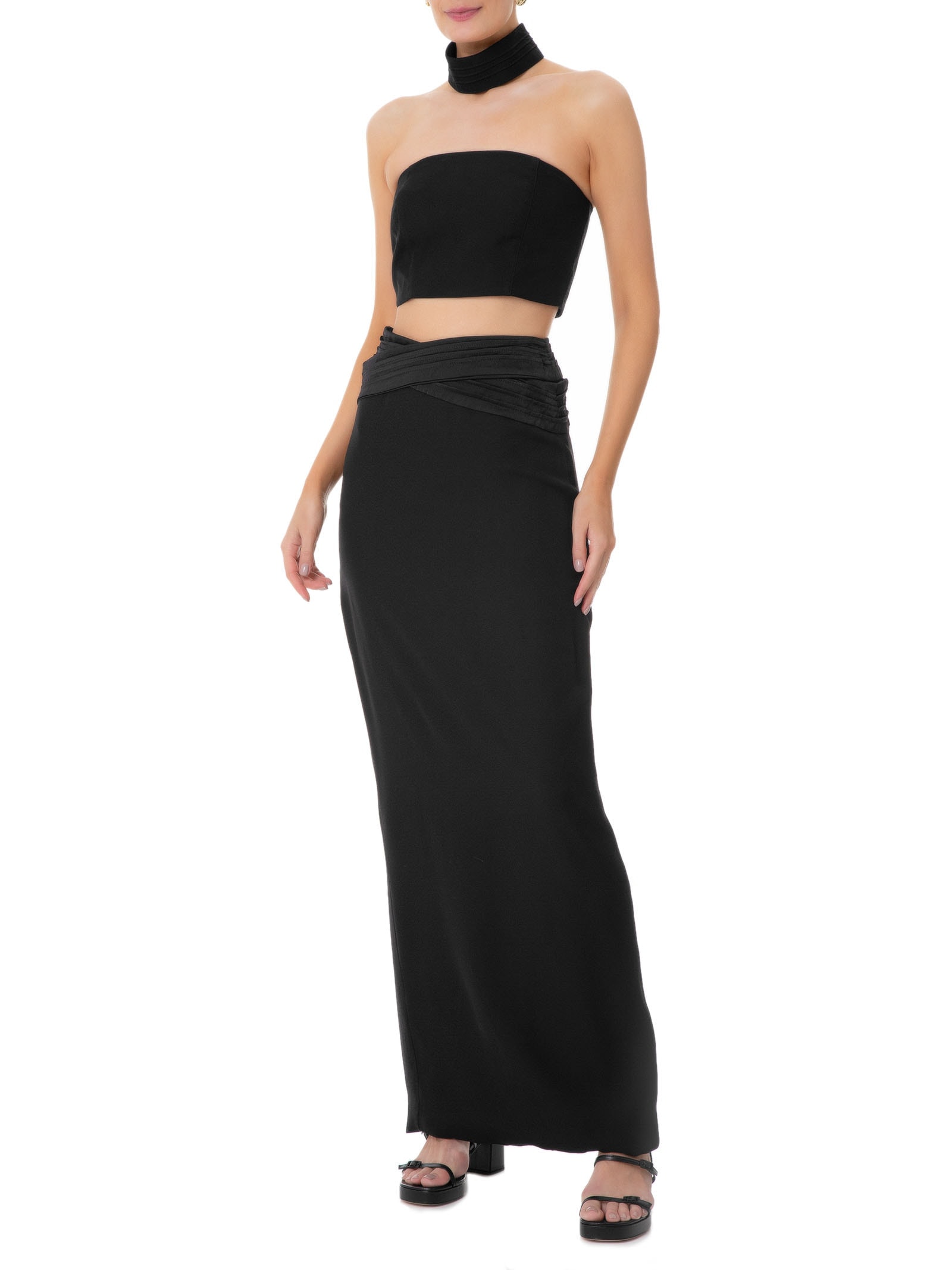 Saia Midi Crepe Recorte Preto '2Essential