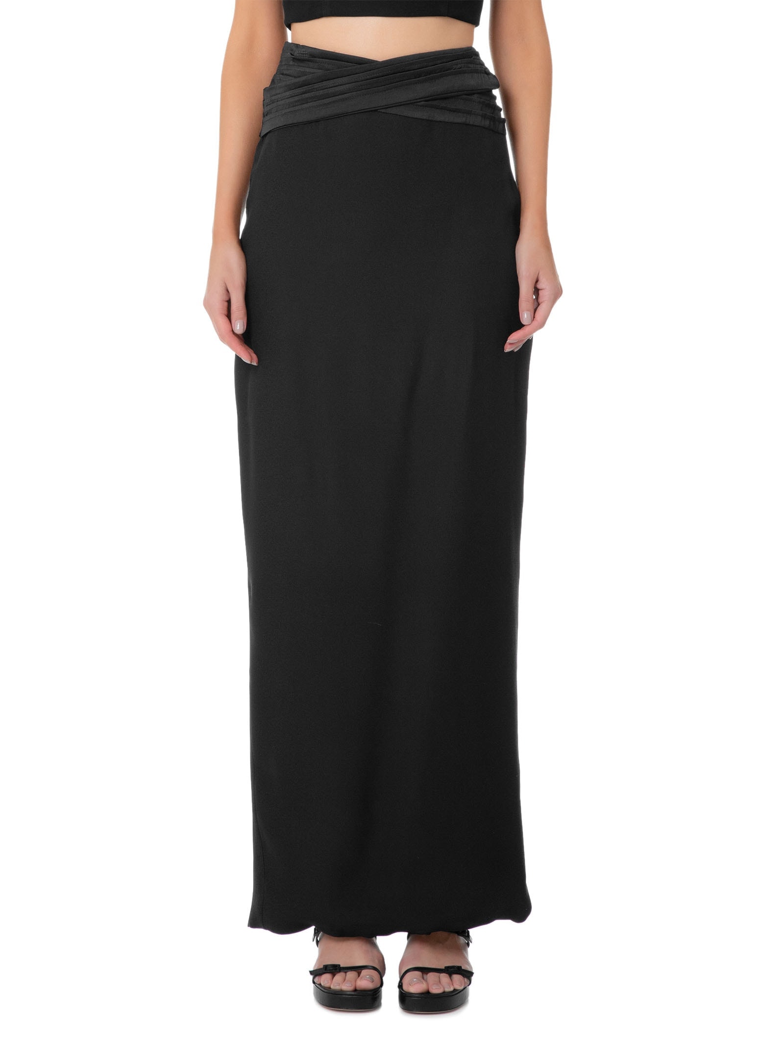 Saia Midi Crepe Recorte Preto '2Essential