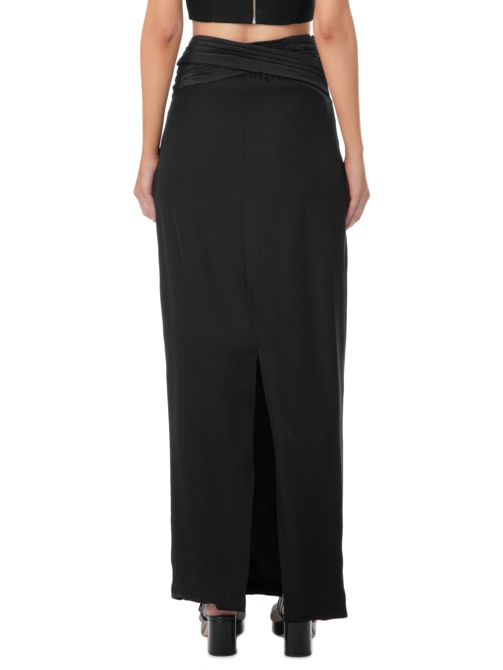 Saia Midi Crepe Recorte Preto '2Essential