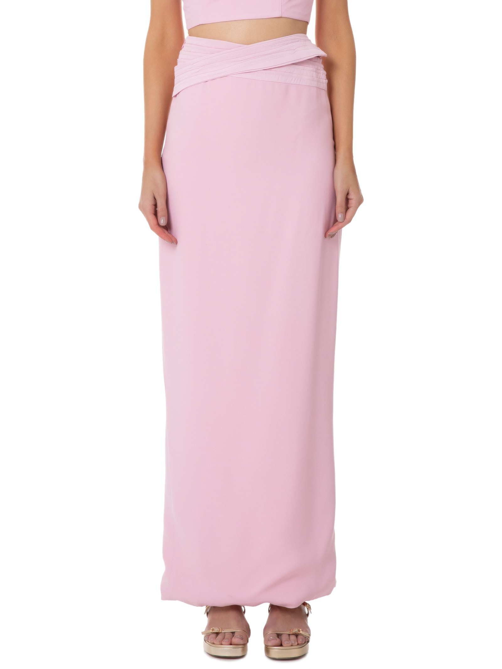 Saia Midi Crepe Recorte Rosa '2Essential