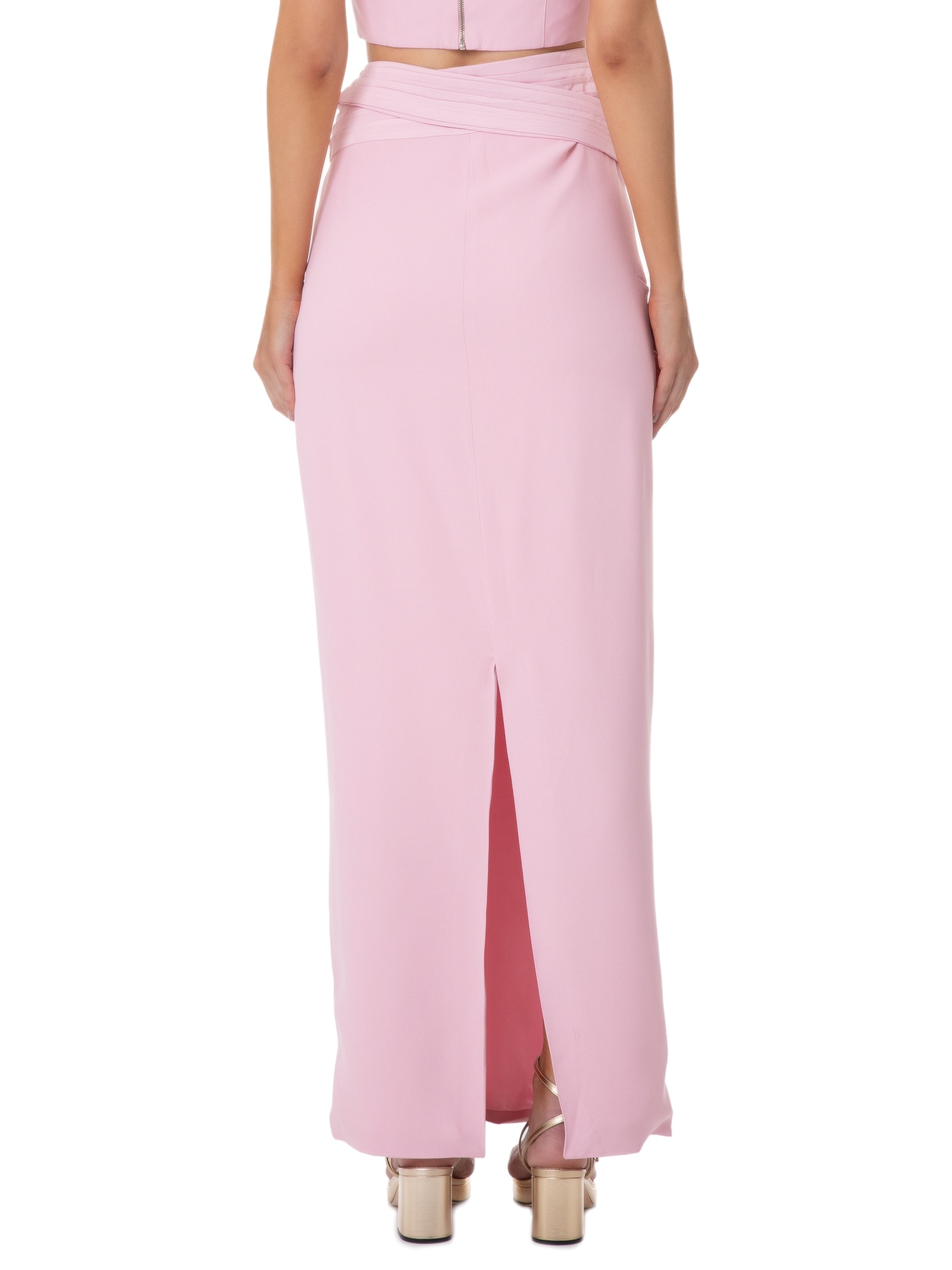 Saia Midi Crepe Recorte Rosa '2Essential