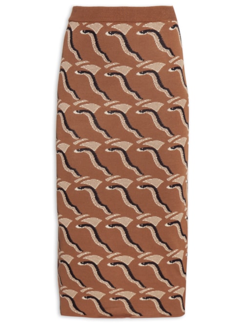 Saia Midi de Tricot Jacquard Dual Snakes – Marrom