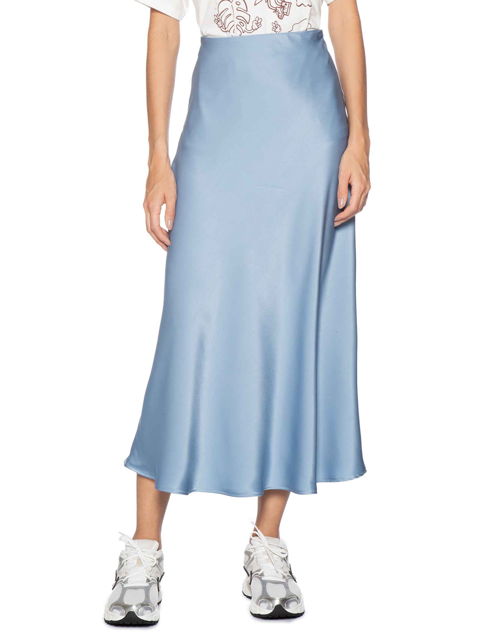 Saia Midi Em Cetim Azul Market 33