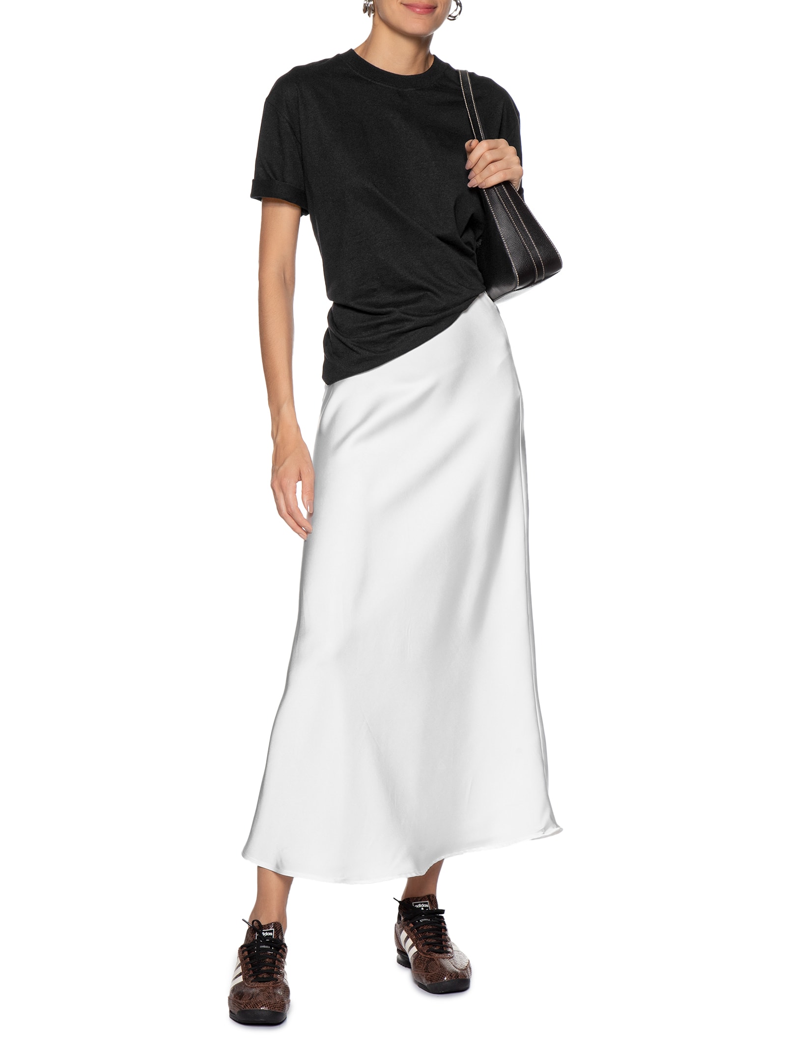 Saia Midi Em Cetim Branco Market 33