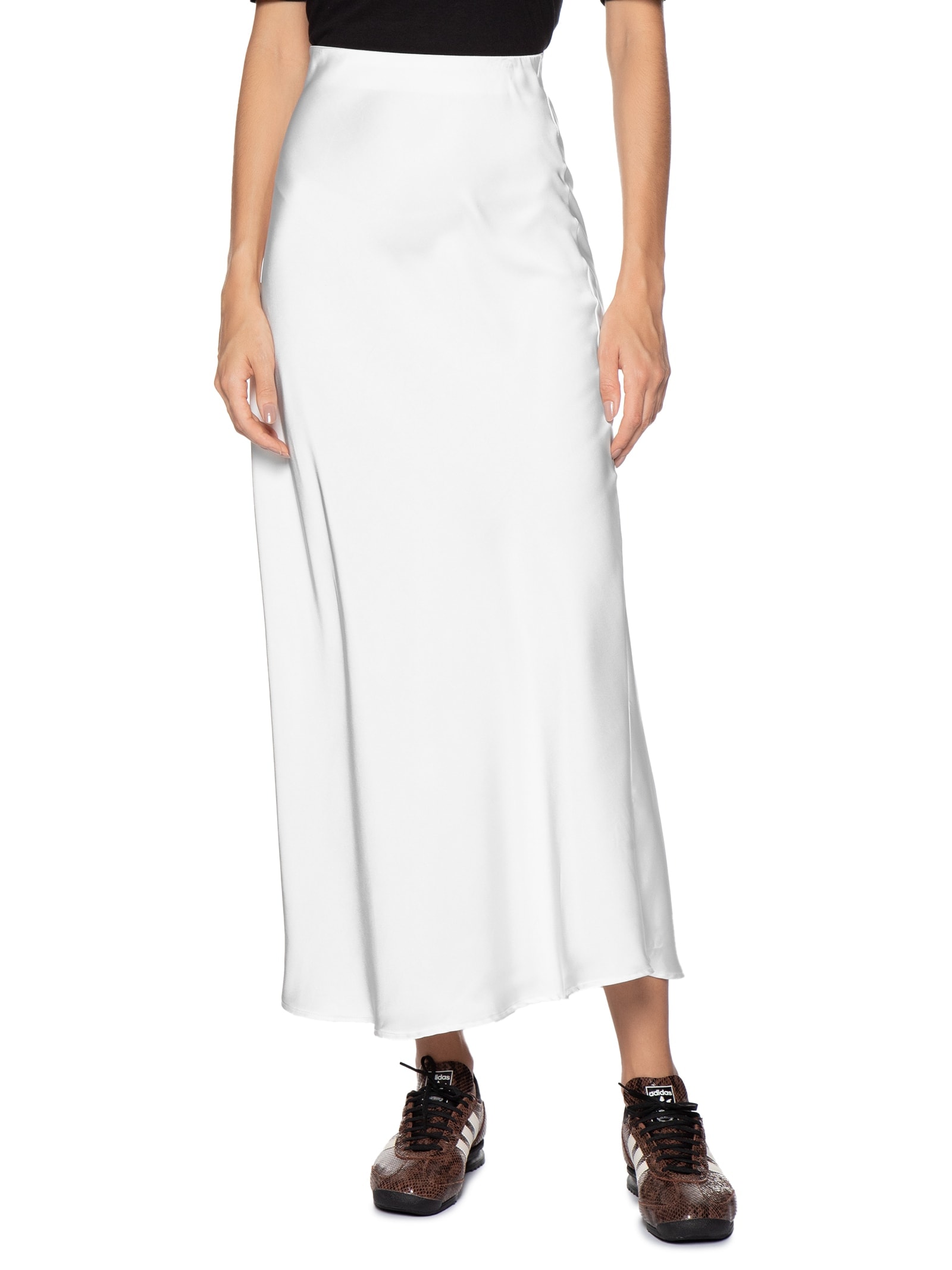 Saia Midi Em Cetim Branco Market 33