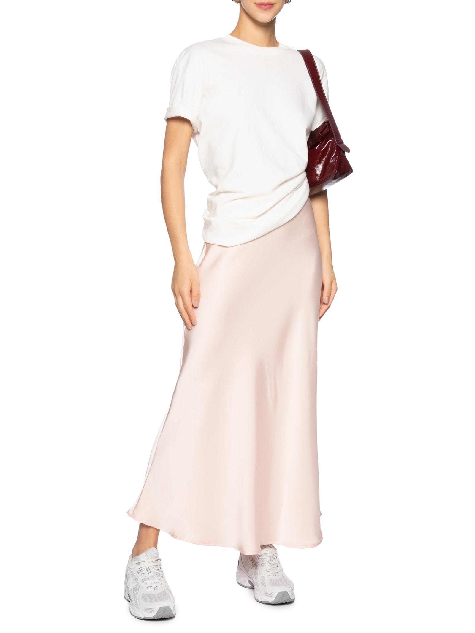 Saia Midi em Cetim Rosa Market 33