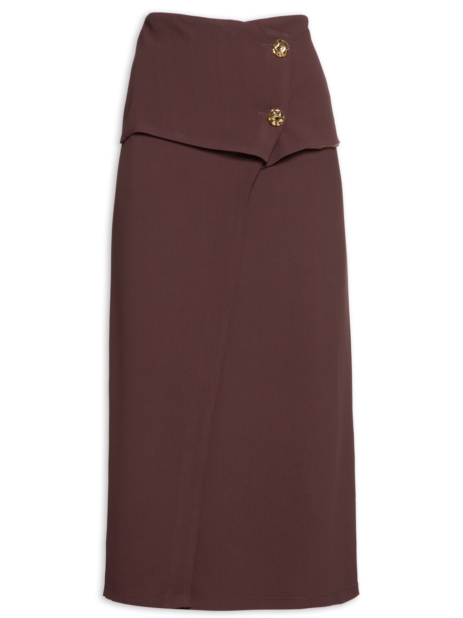Saia Midi Em Crepe Com Transpasse Marrom '2Essential