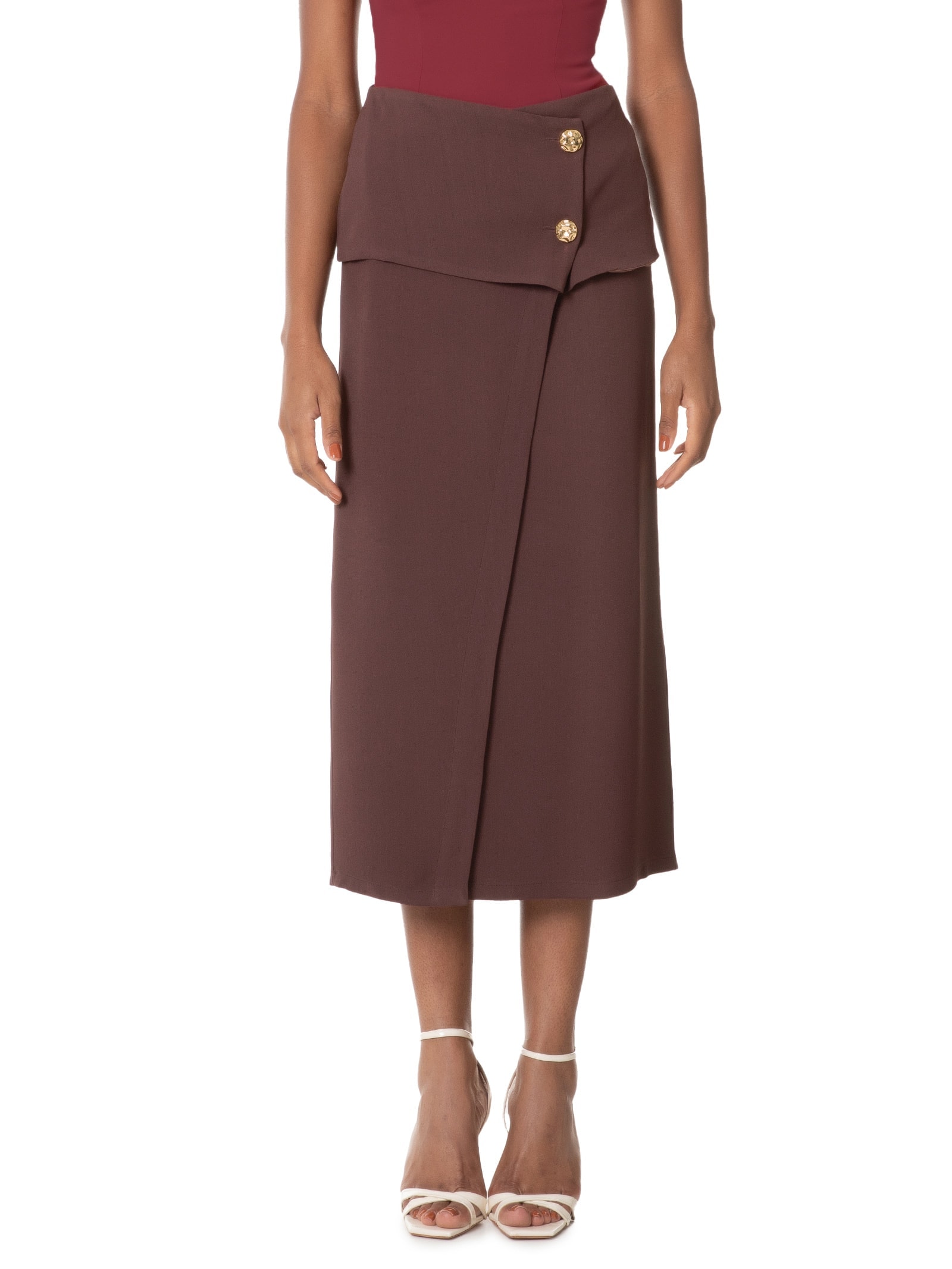 Saia Midi Em Crepe Com Transpasse Marrom '2Essential