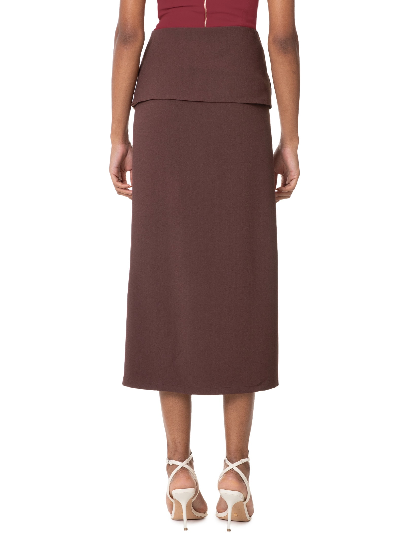 Saia Midi Em Crepe Com Transpasse Marrom '2Essential