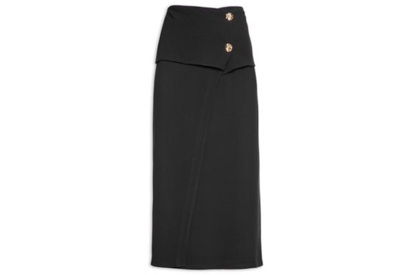 Saia Midi Em Crepe Com Transpasse - Preto
